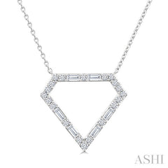 1/3 Ctw Geometric Fusion Baguette and Round Cut Diamond Fashion Pendant With Chain in 10K White Gold