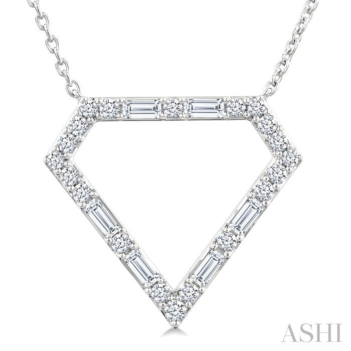 1/3 Ctw Geometric Fusion Baguette and Round Cut Diamond Fashion Pendant With Chain in 10K White Gold