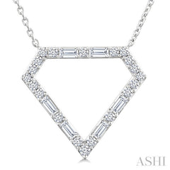 1/3 Ctw Geometric Fusion Baguette and Round Cut Diamond Fashion Pendant With Chain in 10K White Gold