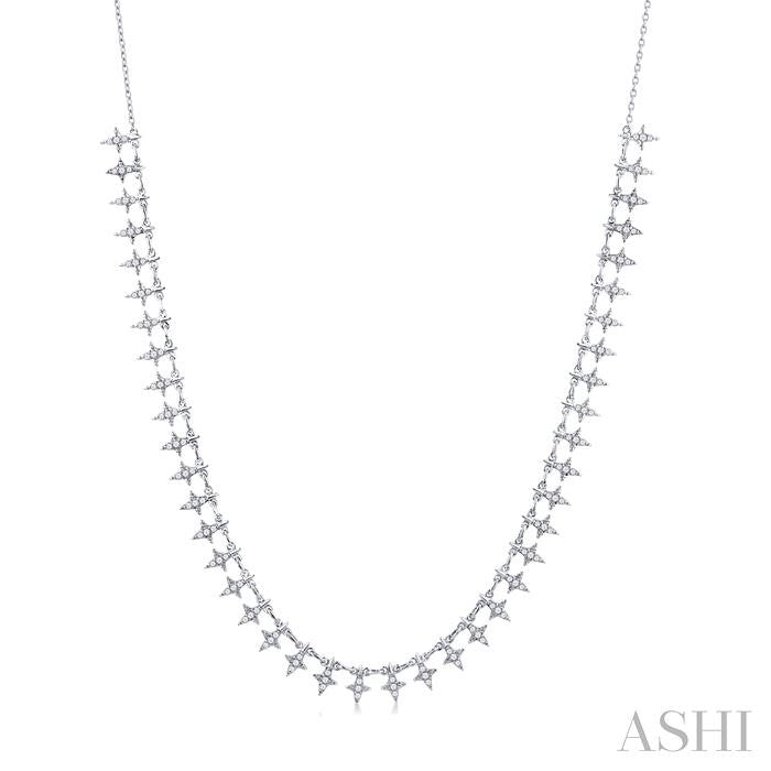 3/4 Ctw Star Spikes Round Cut Diamond Fashion Necklace in 14K White Gold