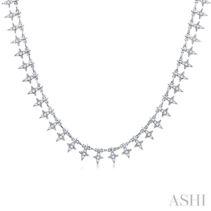 3/4 Ctw Star Spikes Round Cut Diamond Fashion Necklace in 14K White Gold