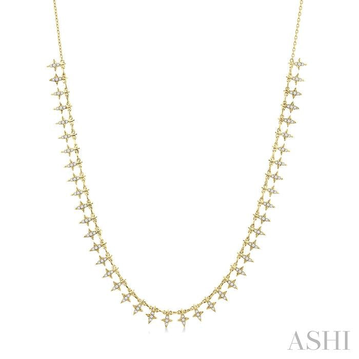 3/4 Ctw Star Spikes Round Cut Diamond Fashion Necklace in 14K Yellow Gold