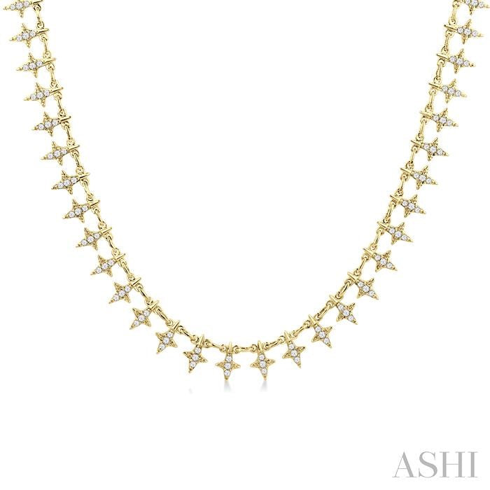 3/4 Ctw Star Spikes Round Cut Diamond Fashion Necklace in 14K Yellow Gold