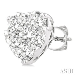 1 Ctw Heart Shape Lovebright Round Cut Diamond Stud Earring in 14K White Gold