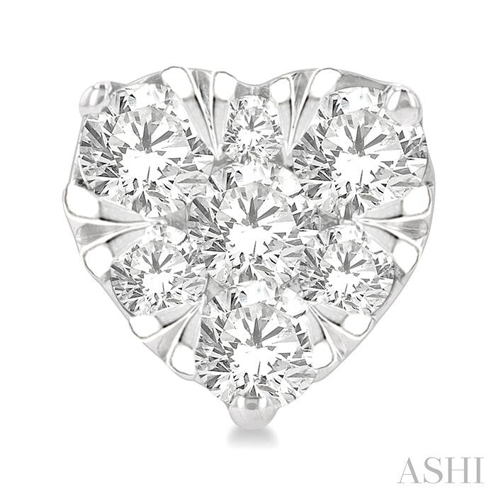 3/4 Ctw Heart Shape Lovebright Round Cut Diamond Stud Earring in 14K White Gold