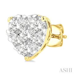 3/4 Ctw Heart Shape Lovebright Round Cut Diamond Stud Earring in 14K Yellow and White Gold