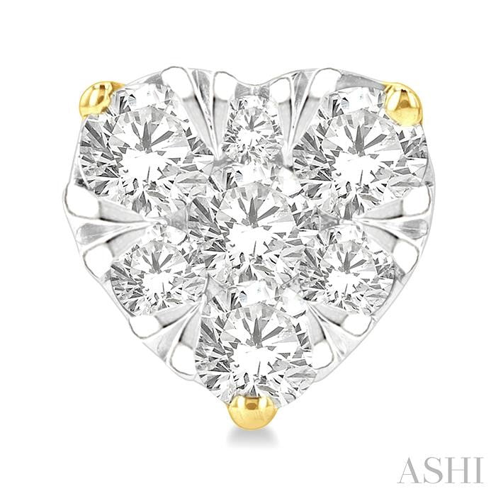 3/4 Ctw Heart Shape Lovebright Round Cut Diamond Stud Earring in 14K Yellow and White Gold