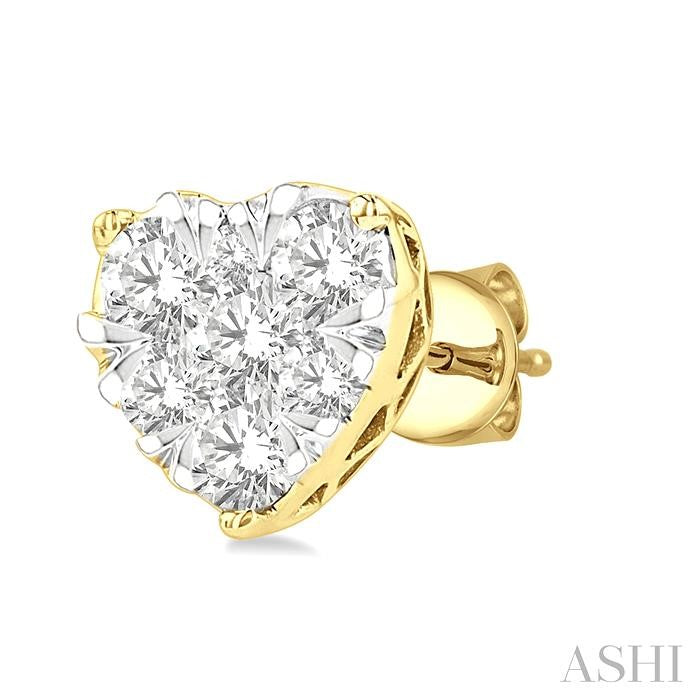 1/2 Ctw Heart Shape Lovebright Round Cut Diamond Stud Earring in 14K Yellow and White Gold