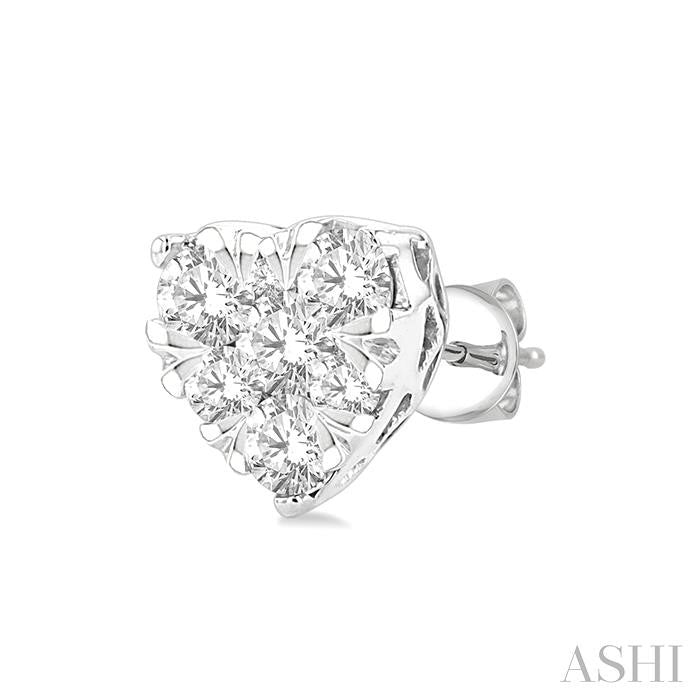 1/3 Ctw Heart Shape Lovebright Round Cut Diamond Stud Earring in 14K White Gold