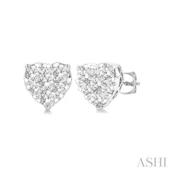 1/3 Ctw Heart Shape Lovebright Round Cut Diamond Stud Earring in 14K White Gold
