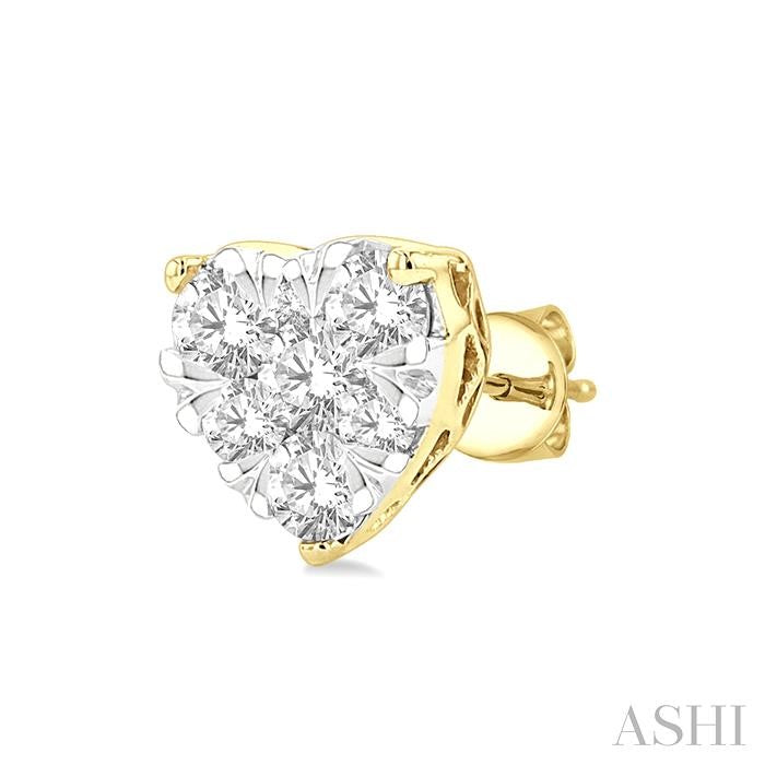 1/3 Ctw Heart Shape Lovebright Round Cut Diamond Stud Earring in 14K Yellow and White Gold