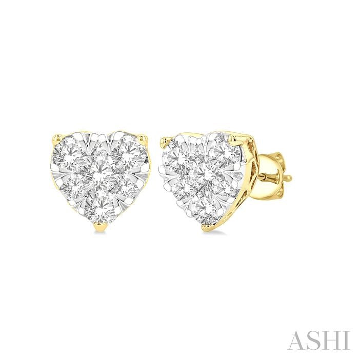 1/3 Ctw Heart Shape Lovebright Round Cut Diamond Stud Earring in 14K Yellow and White Gold
