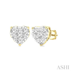 1/3 Ctw Heart Shape Lovebright Round Cut Diamond Stud Earring in 14K Yellow and White Gold