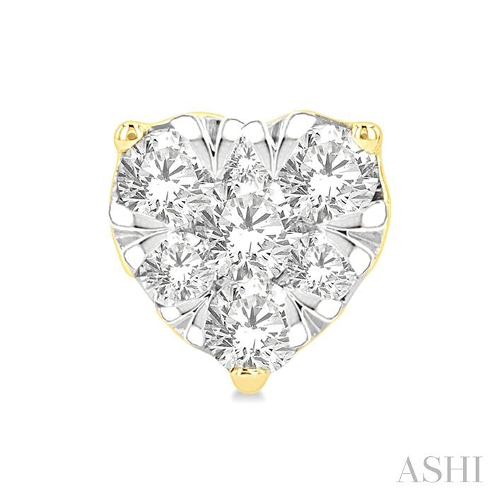 1/3 Ctw Heart Shape Lovebright Round Cut Diamond Stud Earring in 14K Yellow and White Gold
