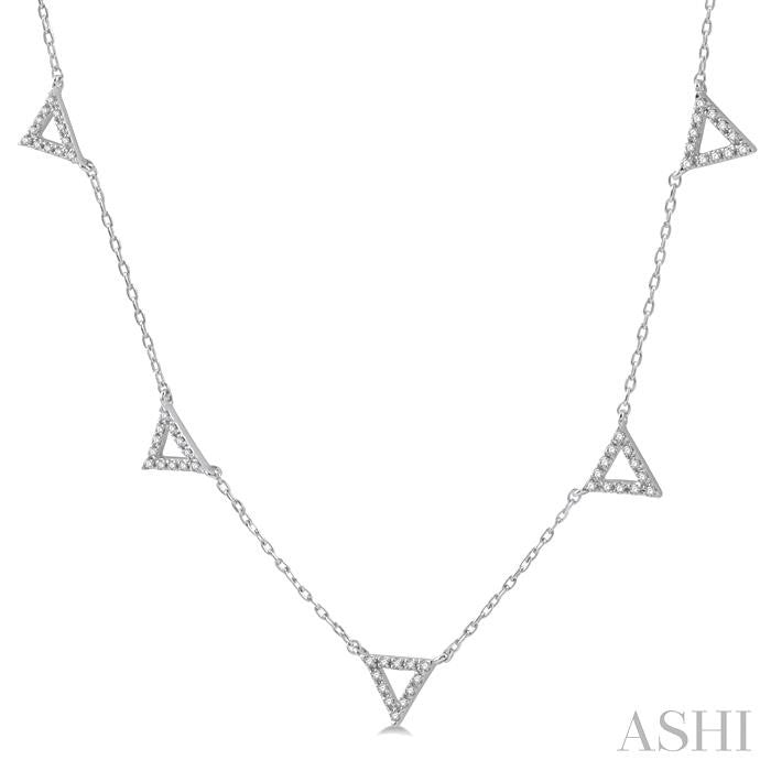 1/6 Ctw Five Triangle Round Cut Diamond Station Necklace in 10K White Gold