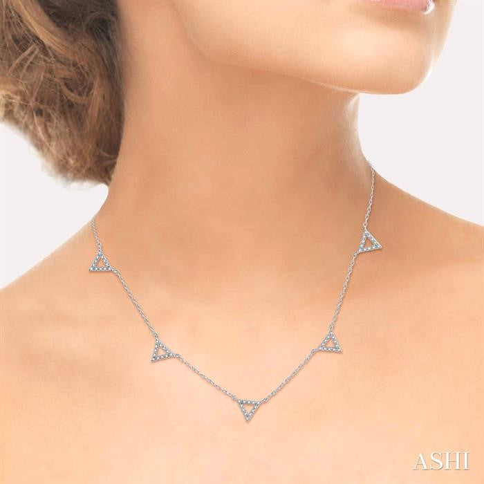1/6 Ctw Five Triangle Round Cut Diamond Station Necklace in 10K White Gold