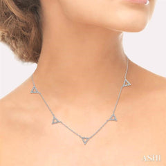 1/6 Ctw Five Triangle Round Cut Diamond Station Necklace in 10K White Gold
