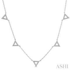 1/6 Ctw Five Triangle Round Cut Diamond Station Necklace in 10K White Gold