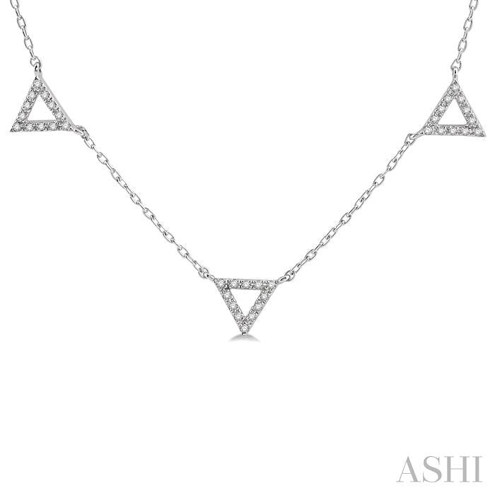 1/6 Ctw Five Triangle Round Cut Diamond Station Necklace in 10K White Gold