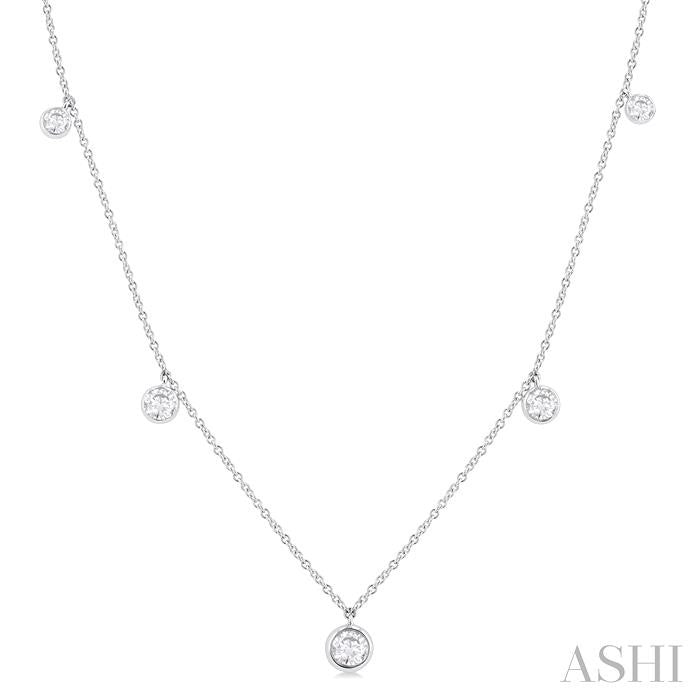 1 Ctw Bezel Set Round Cut Diamond Station Necklace in 14K White Gold