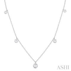 1 Ctw Bezel Set Round Cut Diamond Station Necklace in 14K White Gold