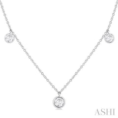 1 Ctw Bezel Set Round Cut Diamond Station Necklace in 14K White Gold