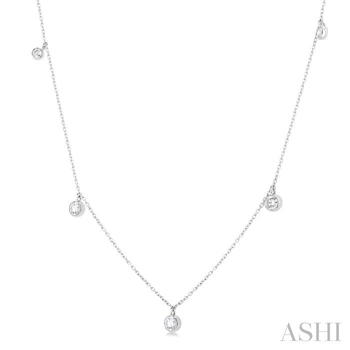1/2 Ctw Bezel Set Round Cut Diamond Station Necklace in 14K White Gold