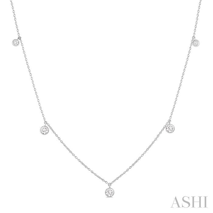 1/2 Ctw Bezel Set Round Cut Diamond Station Necklace in 14K White Gold