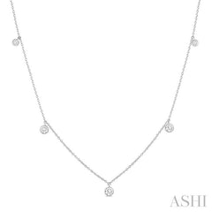 1/2 Ctw Bezel Set Round Cut Diamond Station Necklace in 14K White Gold