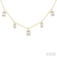 1/2 Ctw Dangle Fusion Baguette and Round Cut Diamond Station Necklace in 10K Yellow Gold