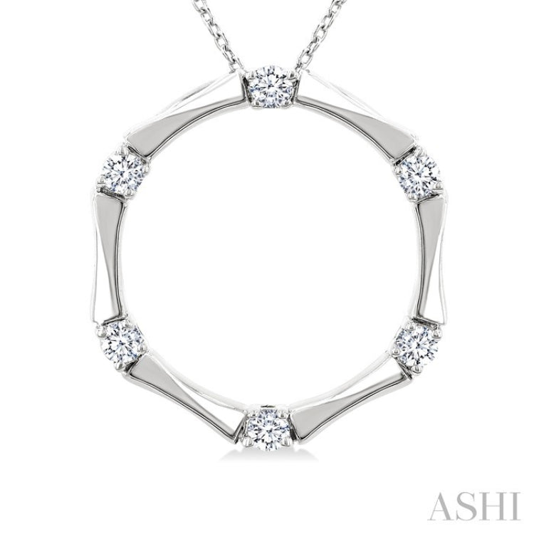 1/4 Ctw Petite Bamboo Shoot Inspired Round Cut Diamond Fashion Pendant With Chain in 14K White Gold