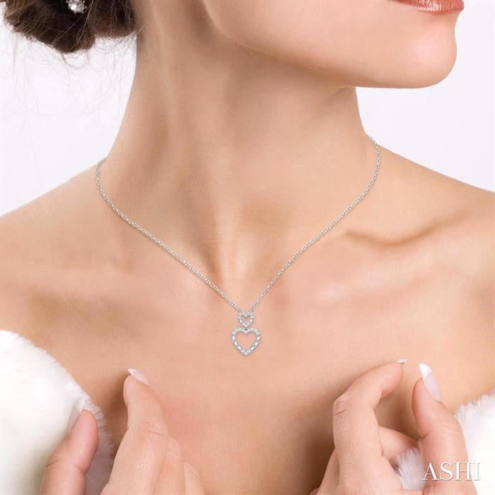 1/3 Ctw Twin Heart Fusion Baguette and Round Cut Diamond Pendant With Chain in 10K White Gold