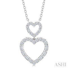 1/3 Ctw Twin Heart Fusion Baguette and Round Cut Diamond Pendant With Chain in 10K White Gold