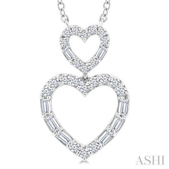 1/3 Ctw Twin Heart Fusion Baguette and Round Cut Diamond Pendant With Chain in 10K White Gold