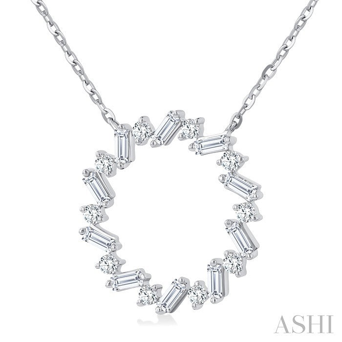 3/8 Ctw Circle Baguette and Round Cut Diamond Scatter Pendant With Chain in 10K White Gold