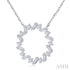 3/8 Ctw Circle Baguette and Round Cut Diamond Scatter Pendant With Chain in 10K White Gold