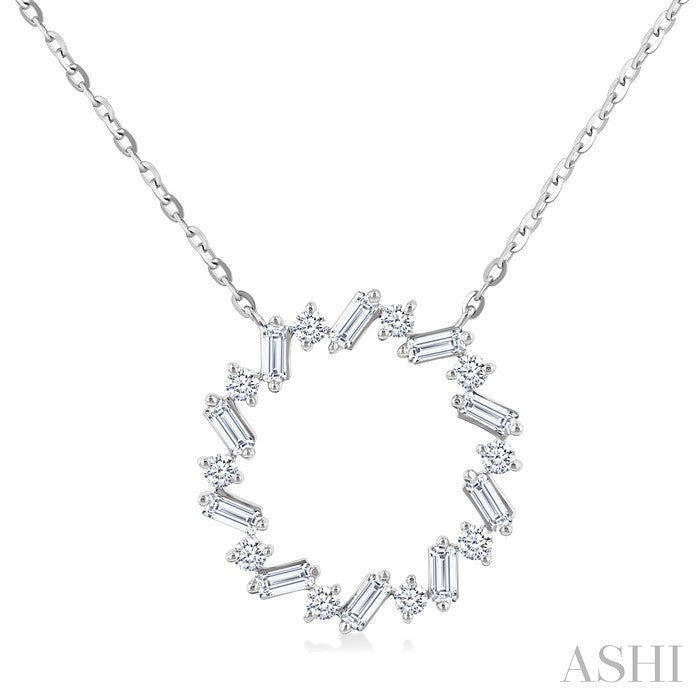 3/8 Ctw Circle Baguette and Round Cut Diamond Scatter Pendant With Chain in 10K White Gold