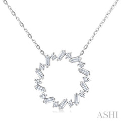 3/8 Ctw Circle Baguette and Round Cut Diamond Scatter Pendant With Chain in 10K White Gold