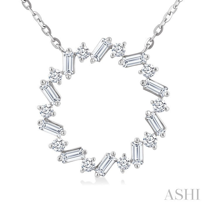 3/8 Ctw Circle Baguette and Round Cut Diamond Scatter Pendant With Chain in 10K White Gold