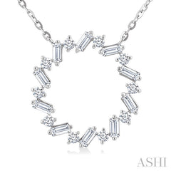 3/8 Ctw Circle Baguette and Round Cut Diamond Scatter Pendant With Chain in 10K White Gold
