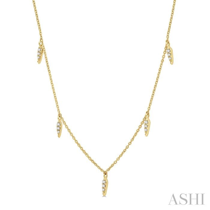 1/10 Ctw Spearhead Mount Round Cut Diamond Station Necklace in 14K Yellow Gold