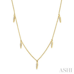 1/10 Ctw Spearhead Mount Round Cut Diamond Station Necklace in 14K Yellow Gold