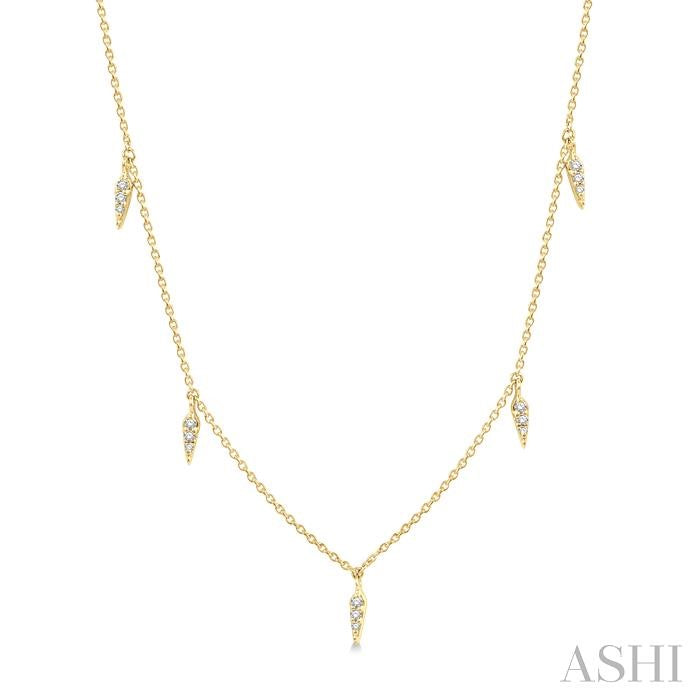1/10 Ctw Spearhead Mount Round Cut Diamond Station Necklace in 14K Yellow Gold