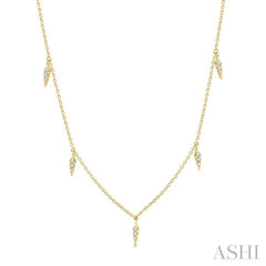 1/10 Ctw Spearhead Mount Round Cut Diamond Station Necklace in 14K Yellow Gold