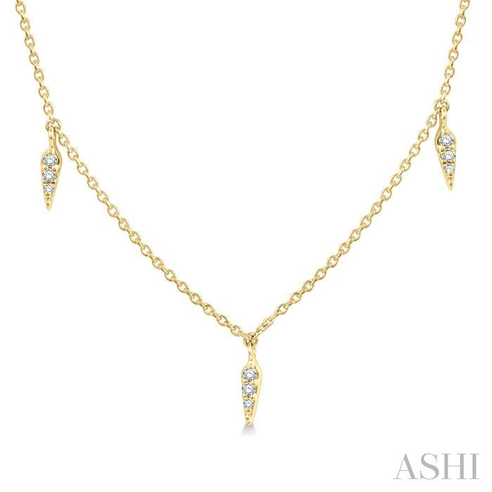 1/10 Ctw Spearhead Mount Round Cut Diamond Station Necklace in 14K Yellow Gold