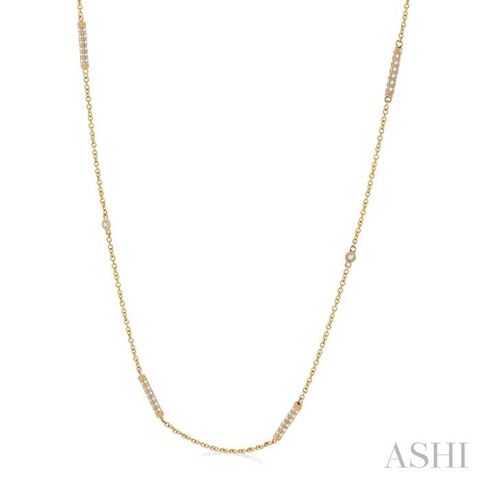 1/2 Ctw Bar and Circular Mount Round Cut Diamond Station Necklace in 14K Yellow Gold