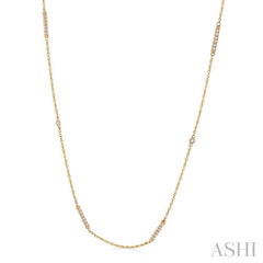 1/2 Ctw Bar and Circular Mount Round Cut Diamond Station Necklace in 14K Yellow Gold