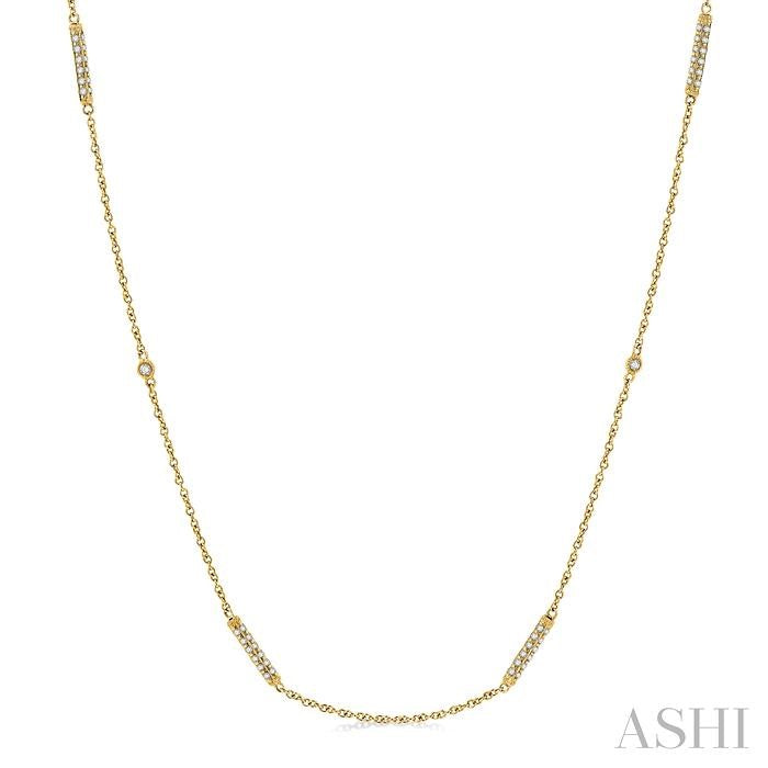1/2 Ctw Bar and Circular Mount Round Cut Diamond Station Necklace in 14K Yellow Gold