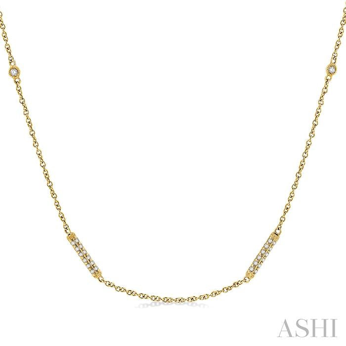 1/2 Ctw Bar and Circular Mount Round Cut Diamond Station Necklace in 14K Yellow Gold
