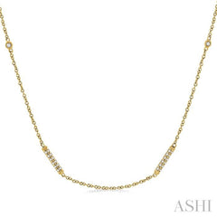 1/2 Ctw Bar and Circular Mount Round Cut Diamond Station Necklace in 14K Yellow Gold